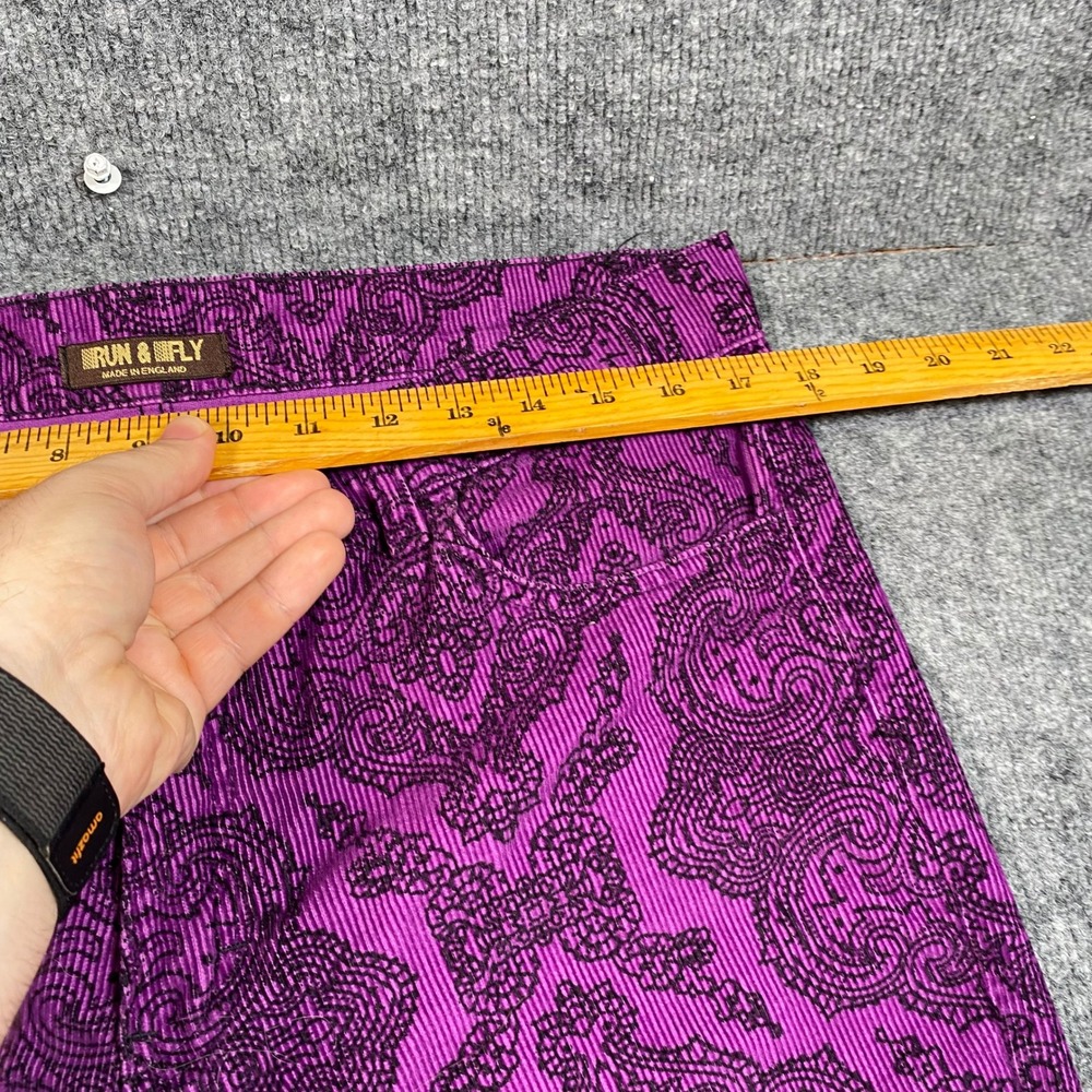 Run & Fly Purple Paisley Corduroy Flare Bell Bottom Pants Size 34L Made in UK - Picture 4 of 11